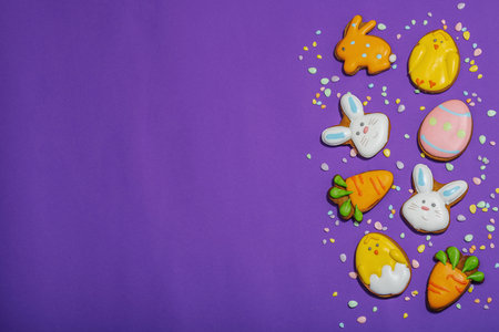 Traditional Happy Easter cookies, festive edible decor. Homemade baking concept, cute sweets....