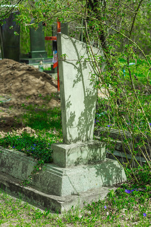 Memory Day concept. Ancient cemetery with stone graves in a quiet rural landscape. A peaceful setting symbolizing global remembrance, honor, and respect for those who passed across generationsの写真素材