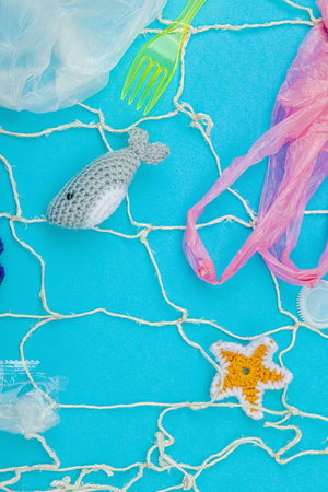 World Oceans Day, water pollution awareness, and environmental education visuals. Handmade crochet...