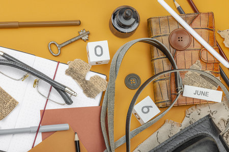 Flat lay composition with vintage journalism tools, symbolizing press freedom, OSINT and...