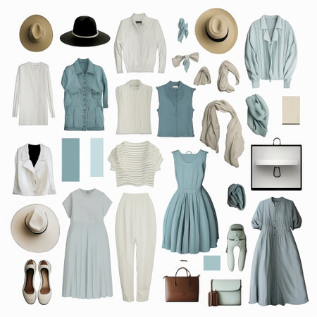 Set of women's clothes and accessories isolated on a white background.の写真素材