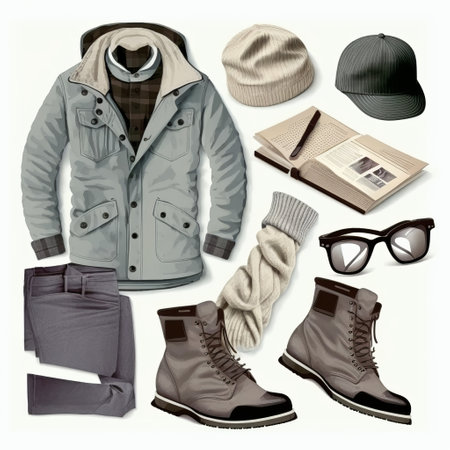 Set of winter clothes and accessories isolated on white background. Vector illustration.の写真素材