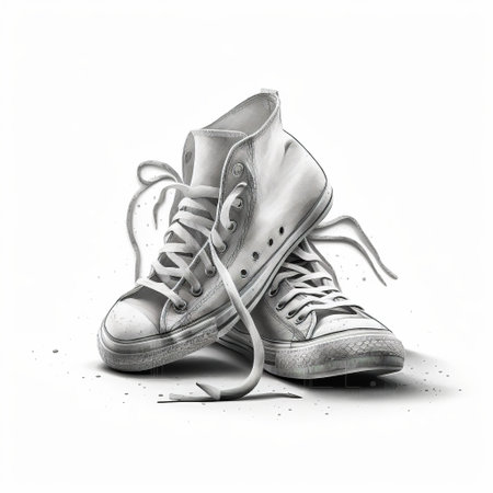 Pair of old sneakers isolated on white background. Vector illustration.の写真素材