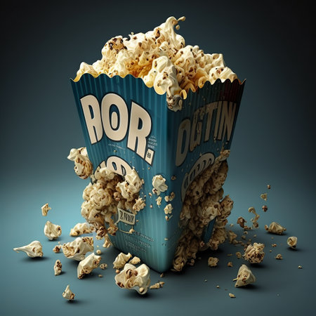 Popcorn box on blue background. 3D illustration. 3D rendering.の写真素材