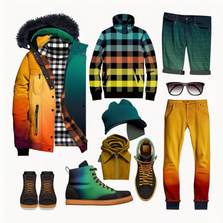 Collage of winter clothes and accessories isolated on a white background.の写真素材