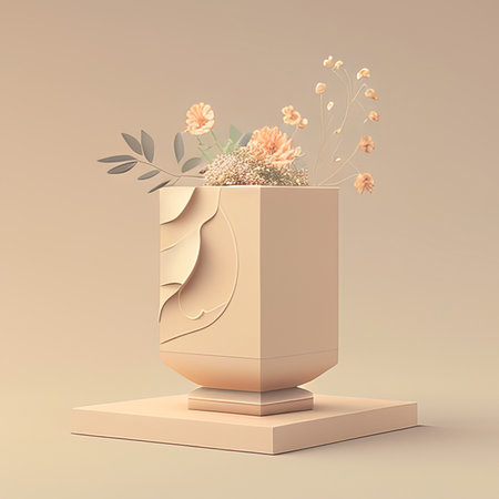 3d render of vase with flowers on a beige backgroundの素材