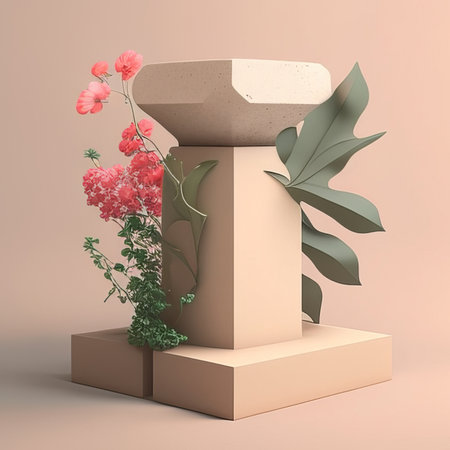 3d render, abstract geometric forms, pastel colors, podium for product presentation.の素材