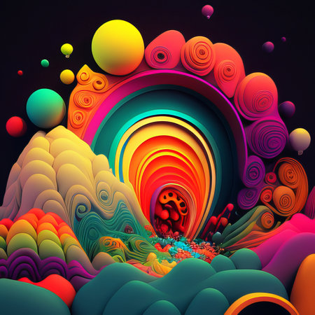 3d render of abstract colorful background with psychedelic shapes. Computer-generated graphics.の素材