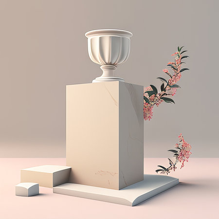 3d render of pedestal for product presentation with floral design.の素材