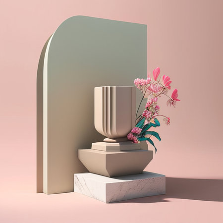 Minimalist geometrical background with podiums. 3d renderの素材