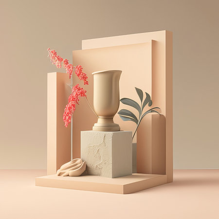3d render, abstract minimal background, geometric shapes, podium for product presentationの素材