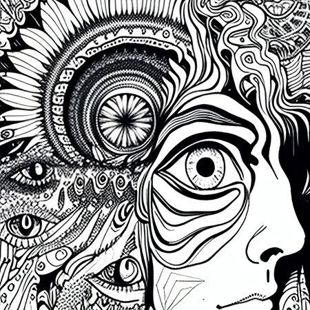 Mysterious woman. Hand drawn vector illustration. tattoo art.の素材