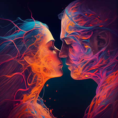 Passionate couple in love. Conceptual illustration of a loving couple.の素材