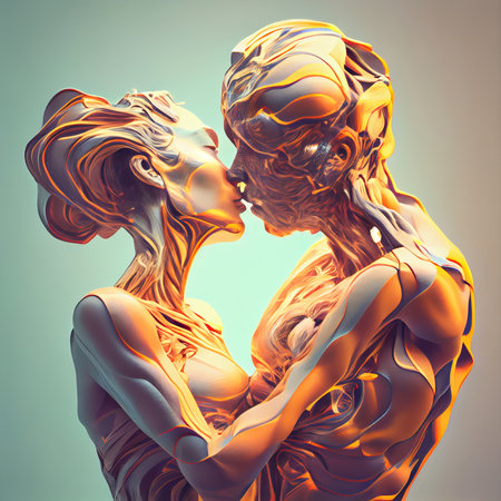 Cyborg and woman. Futuristic concept. 3D rendering.の素材
