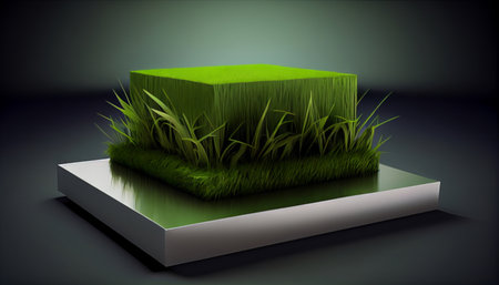 3d rendering of a green grass in a box on a dark backgroundの素材