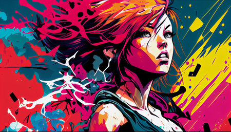 Fashion illustration of a beautiful woman. Vector illustration. Colorful background.の素材