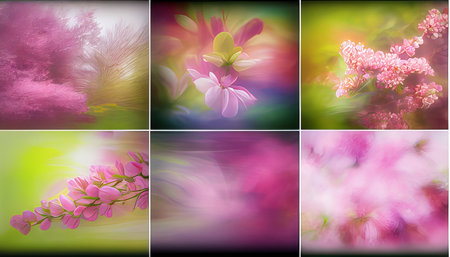 Set of spring flowers. Abstract nature background with blossom tree.の素材