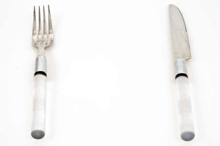 Isolated fork and knife on white backgroundの写真素材