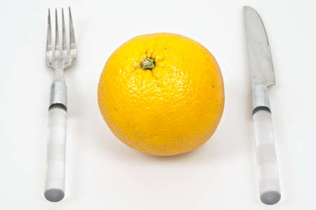Table arrangement for serving orange fruitの写真素材