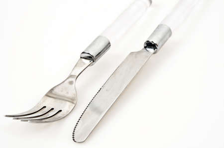 Isolated fork and knife on white backgroundの写真素材