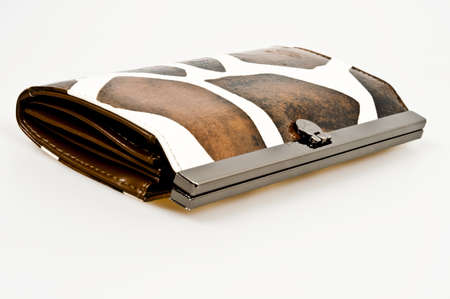 Isolated leather wallet on white backgroundの写真素材
