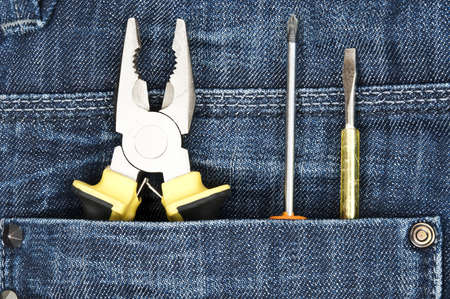 Jeans back pocket with hand toolsの写真素材