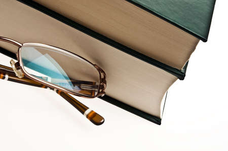 Isolated green books and eyeglassesの写真素材