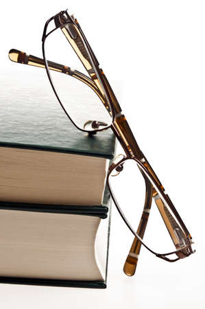 Isolated green books and eyeglassesの写真素材
