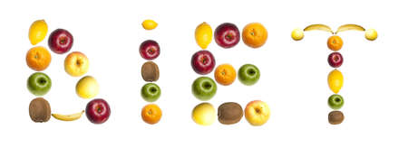 Diet word made of mixed fruitsの写真素材