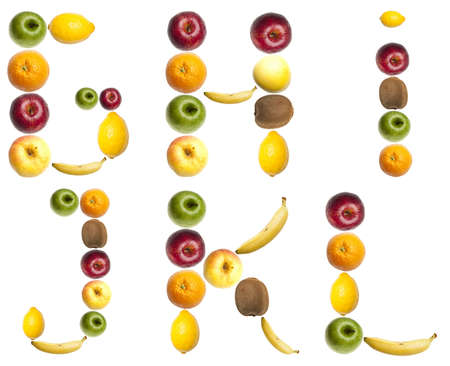 G to L letters made of fruitsの写真素材