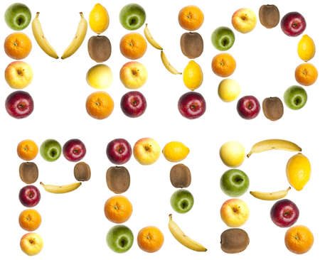 M to R letters made of fruitsの写真素材