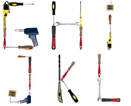 G to L letters made of different hand toolsの写真素材