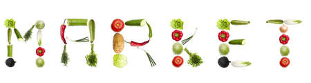 Market word made of different type of vegetablesの写真素材