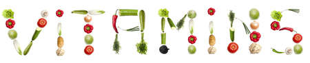 Vitamins word made of different type of vegetablesの写真素材