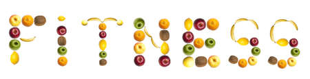 Fitness word made of different of fruitsの写真素材