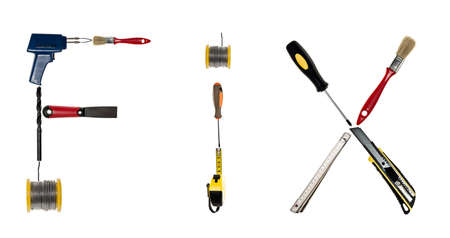 Fix word made of different hand toolsの写真素材