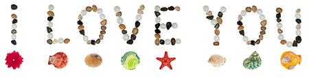 I love you words made of stones and sea objectsの写真素材