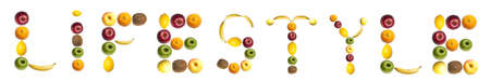 Lifestyle word made of different of fruitsの写真素材