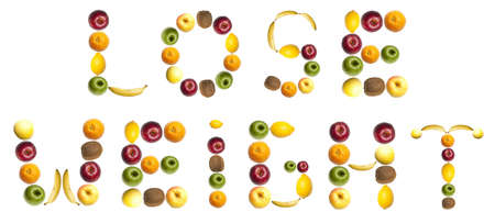 Lose weight word made of different of fruitsの写真素材