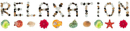 Relaxation word made of stones and sea objectsの写真素材