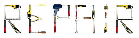 Repair word made of different hand toolsの写真素材