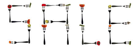Sale word made of different food in forksの写真素材