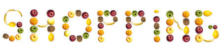 Shopping word made of different of fruitsの写真素材