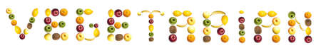 Vegetarian word made of different of fruitsの写真素材