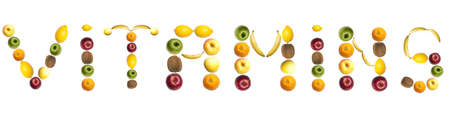 Vitamins word made of different of fruitsの写真素材