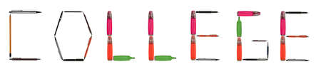 College word made of different type of writing toolsの写真素材