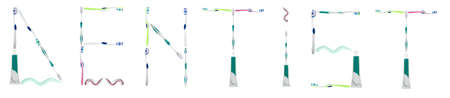 Dentist word made of toothbrushes and toothpasteの写真素材