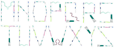 M to Z letters made of toothbrushes and toothpasteの写真素材