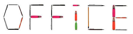Office word made of different type of writing toolsの写真素材