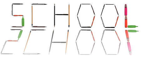 School word made of different type of writing toolsの写真素材